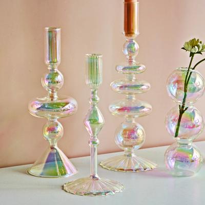 Portacandele in Vetro Decorazione per la Casa Vaso Arcobaleno Nordico Fiore Tavolo Decorazione Soggiorno Portacandele per Matrimonio