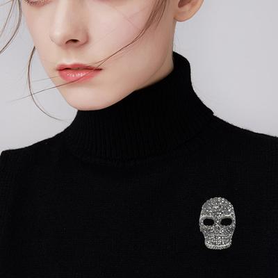 Novelty Rhinestones Skull for Head Brooch Sparkly Fashion Jewelry Pin for Wom