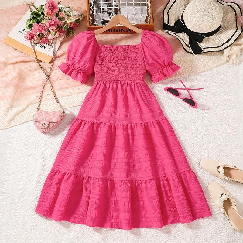 

Girl Short Sleeves Dress Children Kid Casual Summer Beach Sundress Princess Dresses Clothes 9Y