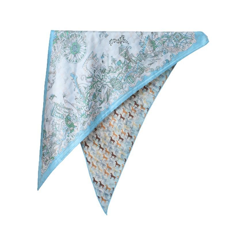 Women Double Side Different Color Printed Imitated Silk Triangle Neck Scarf