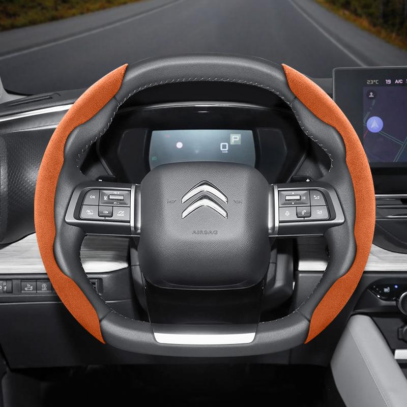 Suitable for Citroen Anti-Slip Buckle Segmented Suede Steering Wheel Cover, Anti-Slip and Durable, for C3 C4 X Berlingo C5 Aircross Jumper Spacetourer