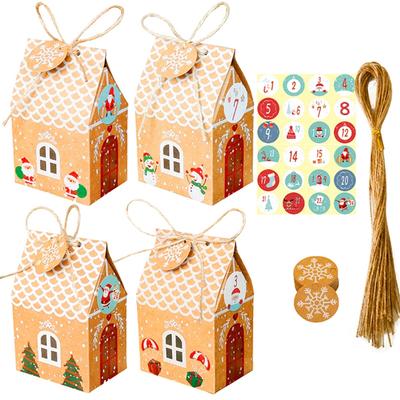 DIY Weihnachts-Adventskalender-Box, 24 Sets, Weihnachtshaus, Kraftpapiertüte für Kinder und Erwachsene, Countdown zum Weihnachtsgeschenkpaket