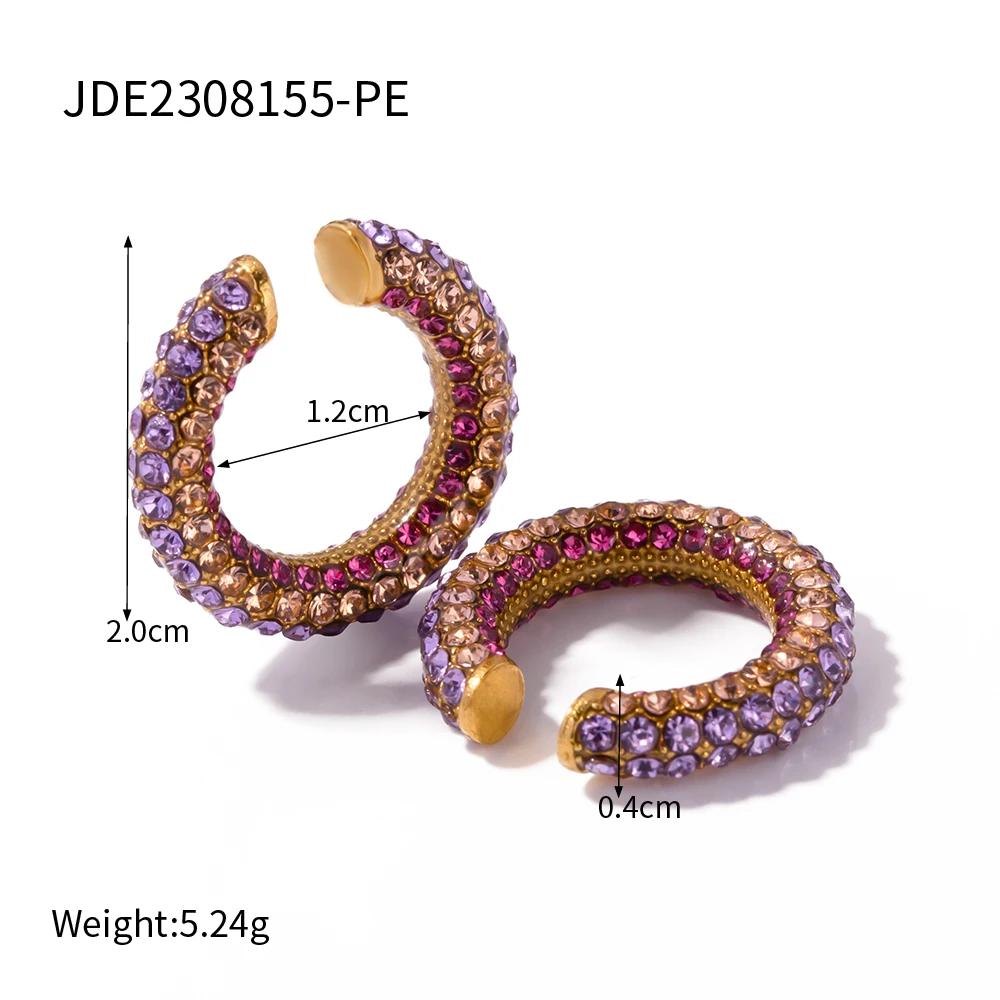 Youthway Striking Color Rhinestones C-Ring Ear Clips Round Circle Clip Women's Personalized Shiny Stainless Steel Jewelry