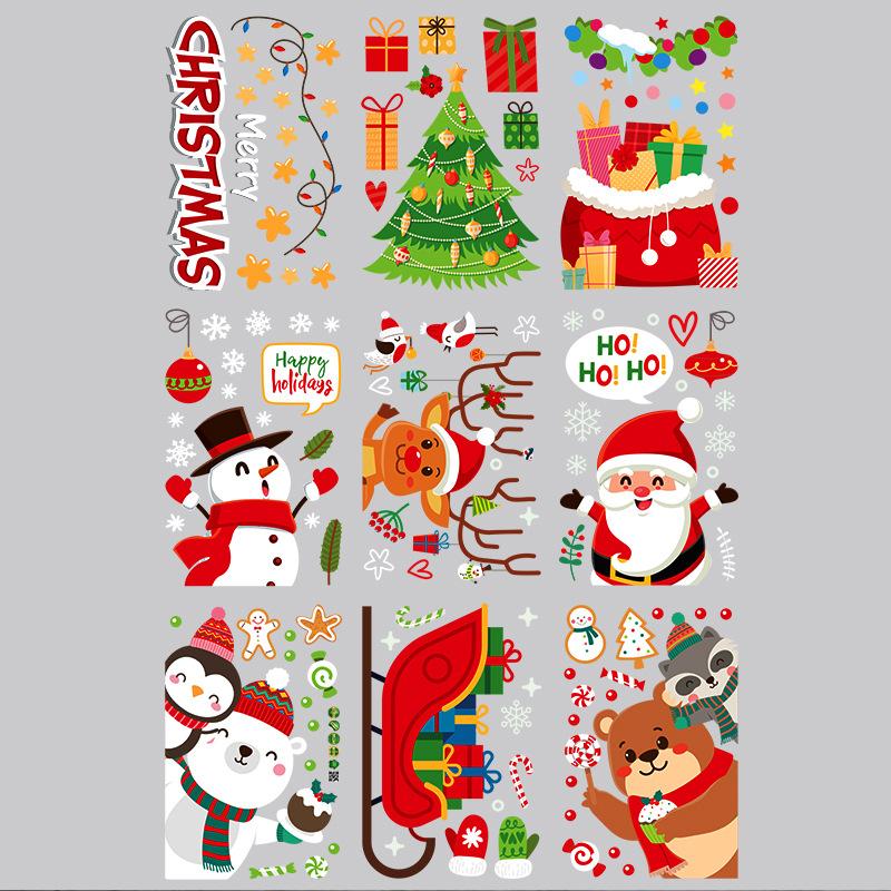 Static Christmas Sticker Showcase Windows Glass Door Sticker Car Snowflake Santa Christmas