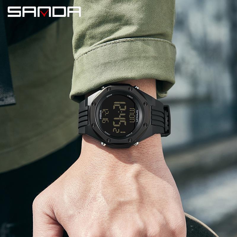Sanda Men's Waterproof Digital Sports Watch with Backlight and Multifunctional Features