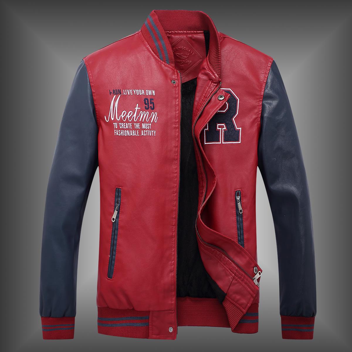 

Мужская бейсбольная куртка из натуральной кожи DDBOER — высокое качество, оригинальный дизайн. XXXL красный