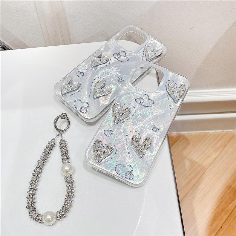 Feather Silver Suitable for Apple 16PROMAX Folded Love Mobile Phone Case IphoneXR 13 Bracelet Hard Protection Case