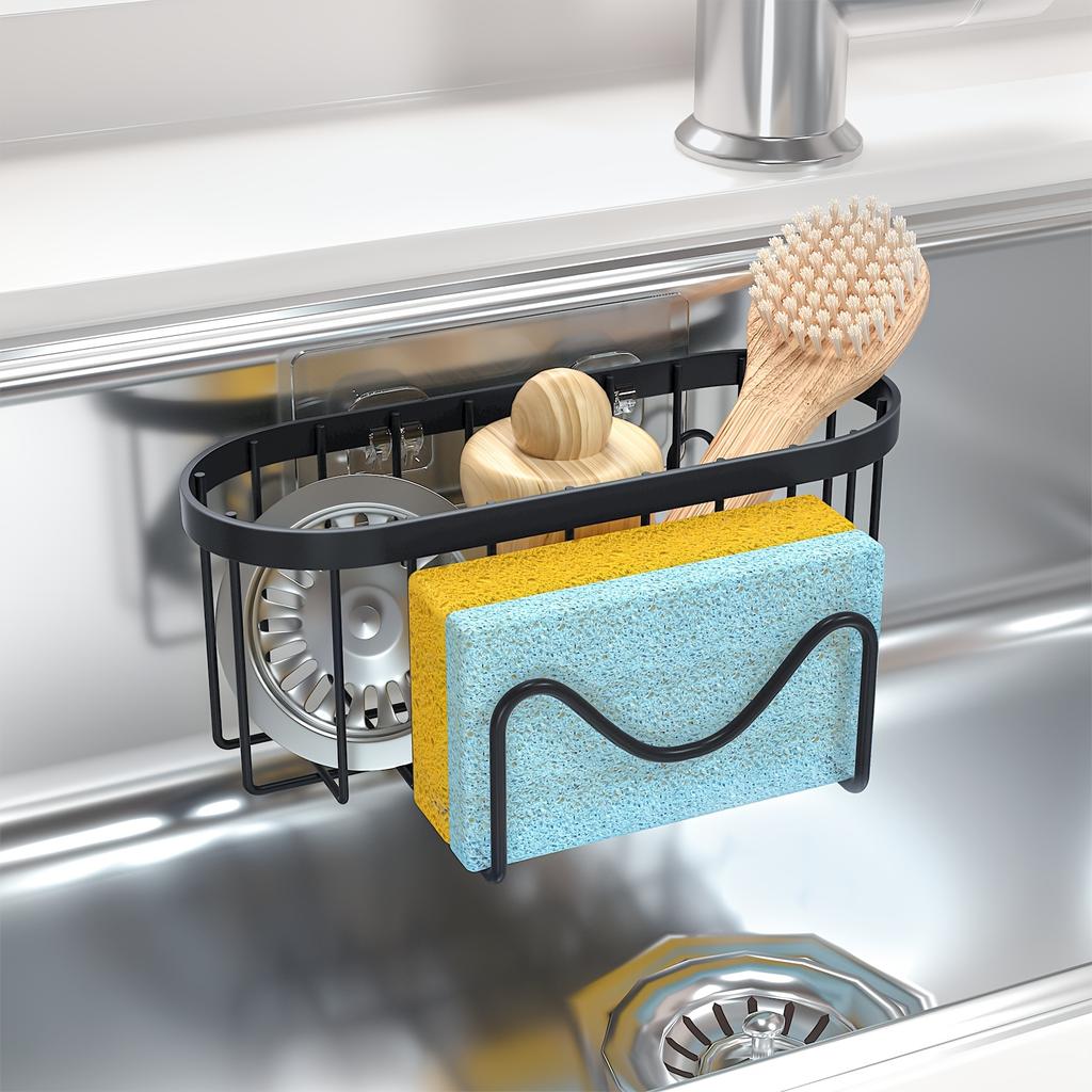 Soporte para Esponjas 2 en 1 de Acero Inoxidable para Fregadero de Cocina - Organizador Caddy Montado en Pared con Gancho Adhesivo y Ventosa, Perfecto para Esponjas, Cepillos