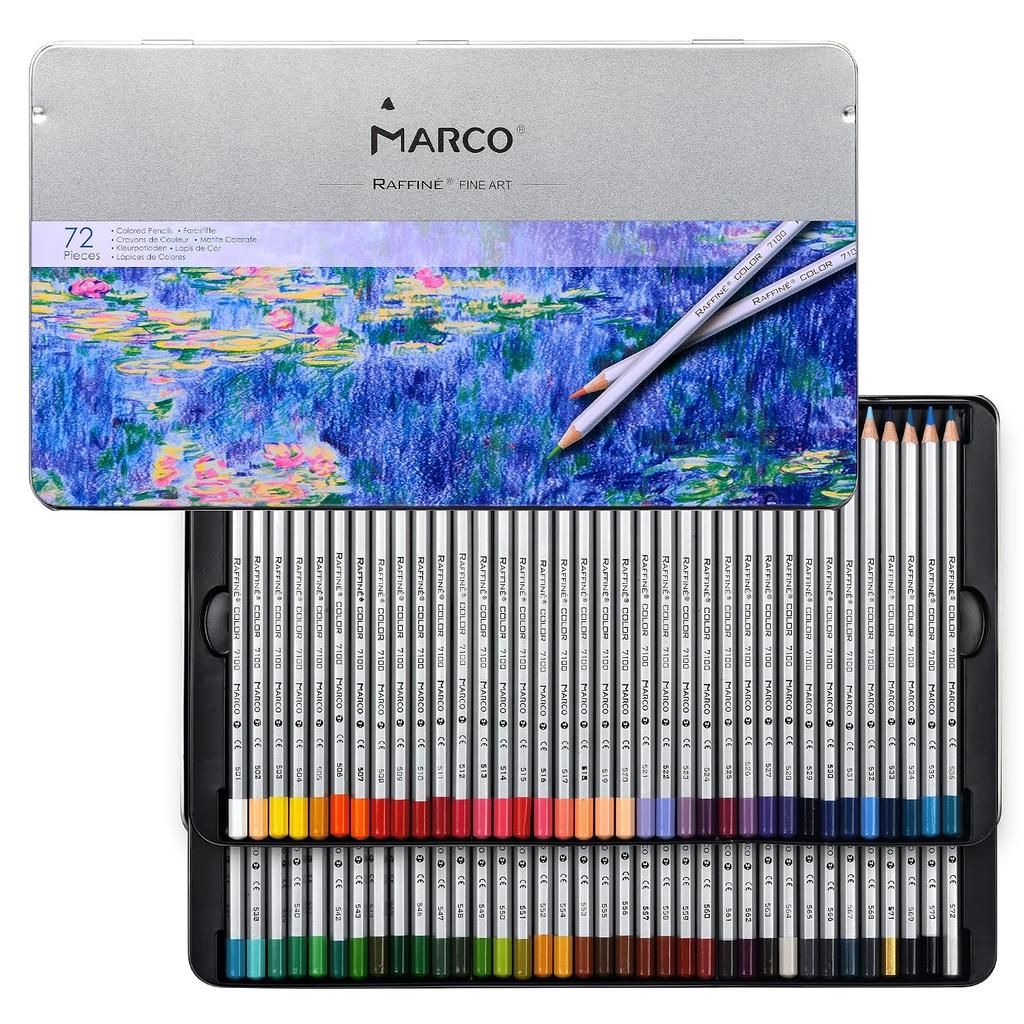 MARCO Oil-Based Colored Pencils 72 Colors Sketch Wooden Soft Core Pencil Set Hexagonal Shaft Standard Beginner Drawing Childrens Art Students Gift Box