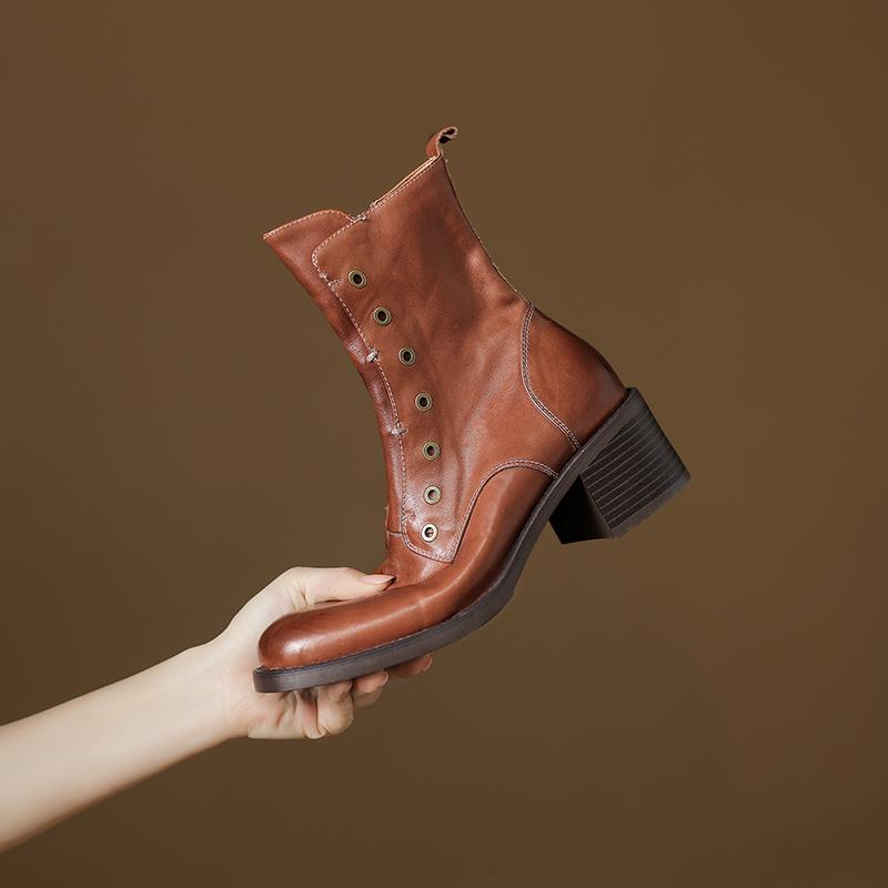 Fashion 2025 Winter Women Shoes Genuine Leather Women Boots Mid-calf Modern Boots Women Solid High Heel Boots Ladies Shoes