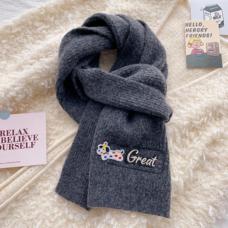 

Wool knitted puppy wool scarf winter girls new high-end versatile scarf neck protection темно-серого