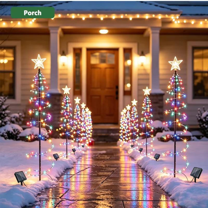 Christmas Tree Garden Decorative Lights Stars LED Solar Ground Light Solar Energy Lamp Coil Shape Sun Lamps
