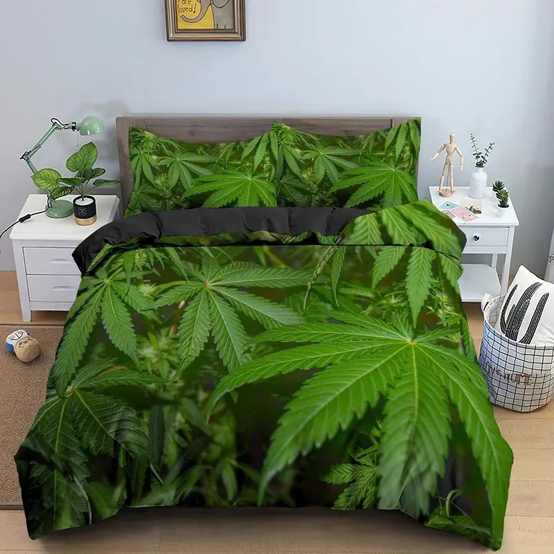 Green Nature Weed Leaves Bedding Set Single Twin Double Queen King Cal King Size Bed Linen Set