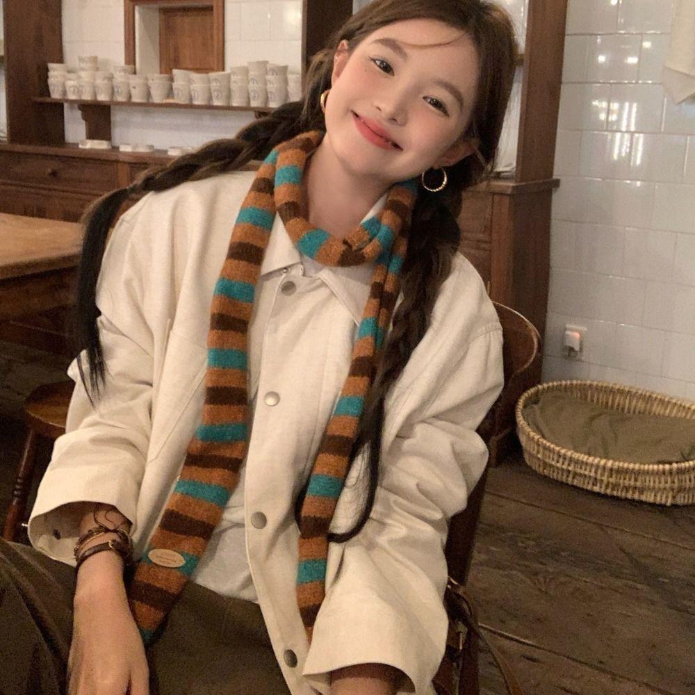 Thickened Striped Scarf Narrow Winter Shawl Fashion Cashmere Knitted Scarf  Daily