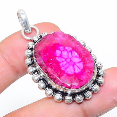 Natural Pink Solar Quartz Gemstone 925 Sterling Silver Pendant 1.81" Y1k10