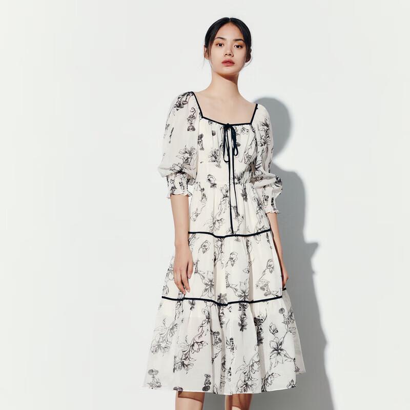 

PEACEBIRD Women s Printed Tie-Waist Long Sleeve Dress S