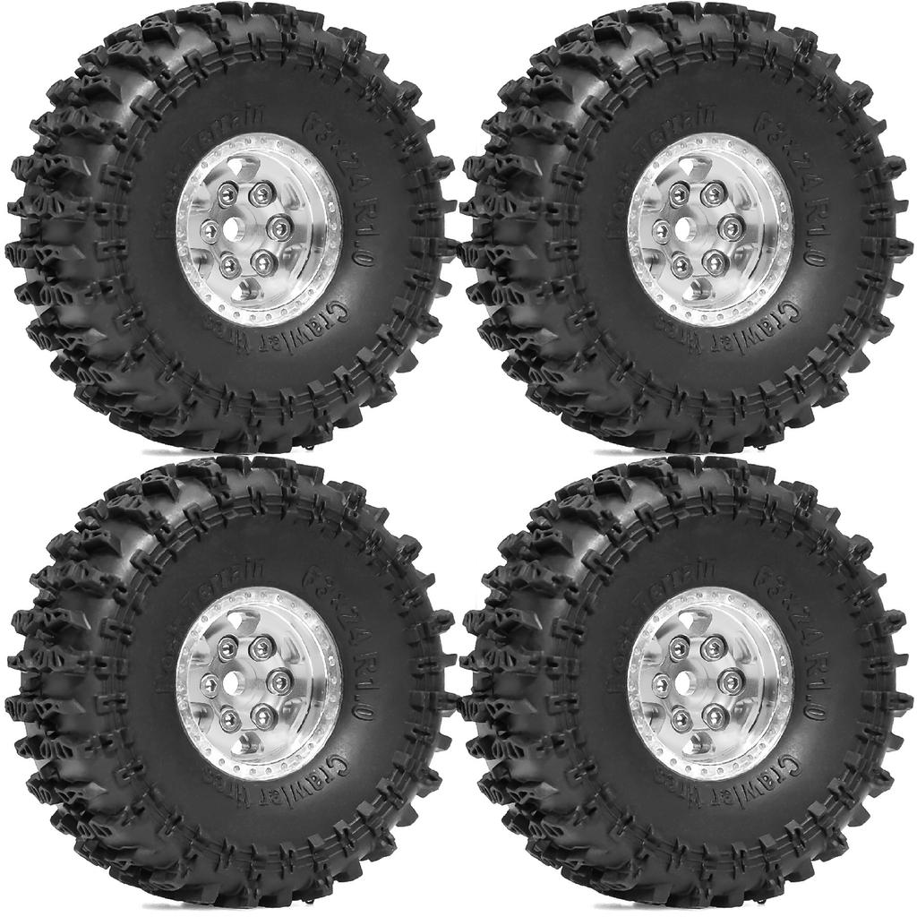 4pcs OD 63mm 1.0" Metal Beadlock Wheel Tire Set For 1/18 RC Crawler Car TRX4M SCX24 Upgrade Parts Accessories