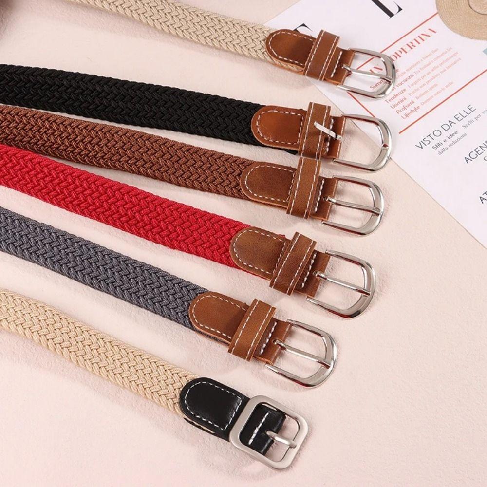 Knitted Thin Woven Belt Zinc Zinc Alloy Pin Buckle Stretch Waist Belts Elastic Waistband Climbing