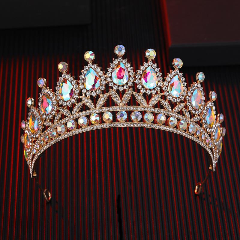 The Bride's Colorful Rhinestone  Baroque European and American Diamond Princess  Round Tiara Hair Accessory Wedding Dress and Crown