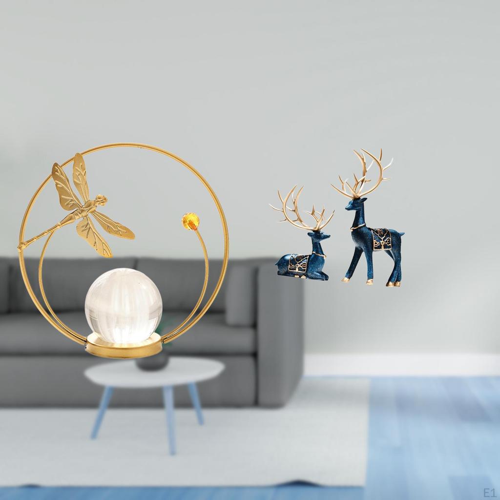 Crystal Reindeer Ball Metal Sculpture Figurine Desk Ornament Statue Stand for Hallway Fireplace