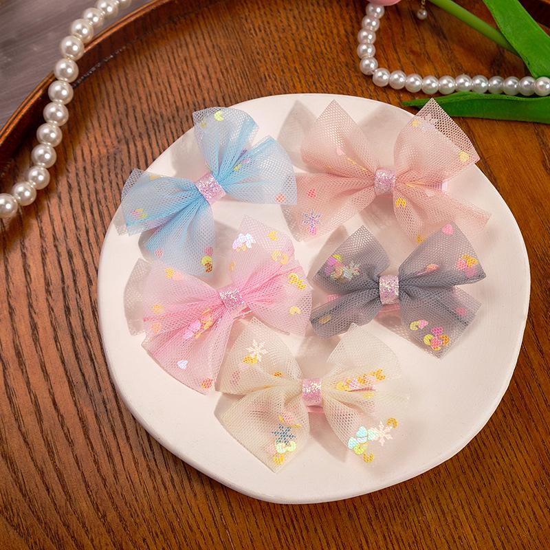 

Детские милые заколки для волос с кружевом в виде цветка и бантиком, с пайетками в форме сердца