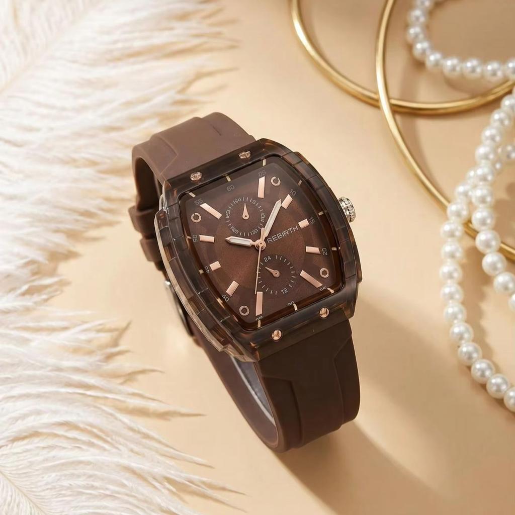 Affordable Macaron-Colored Barrel-Shaped Women's Watch with Silicone Strap, Lightweight and Casual Daily Watch for Girls