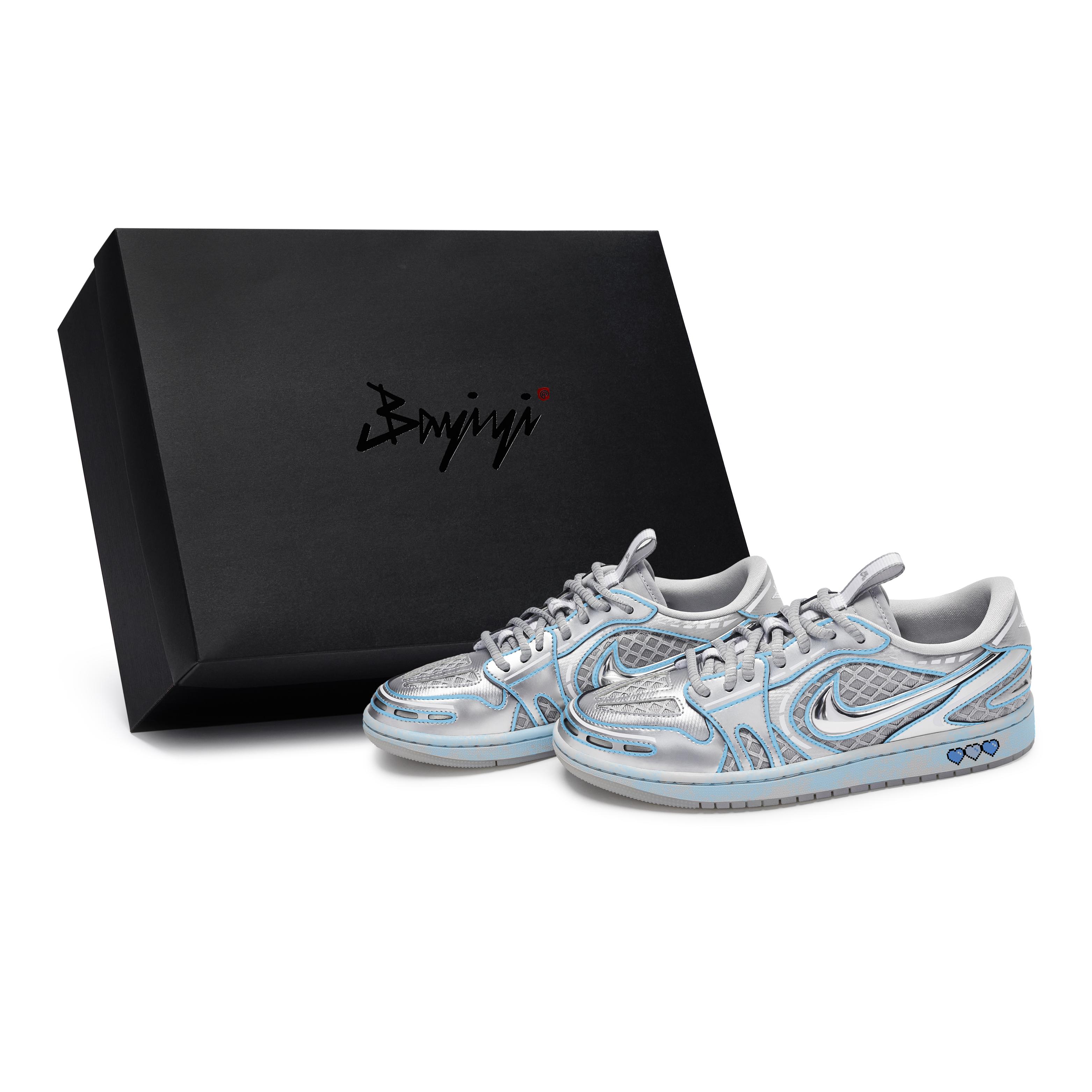

Jordan Air Jordan 1 Vintage Basketball Shoes Women s Low Top Silver/Blue HQ2186-002(Team80-S-BOX) 39