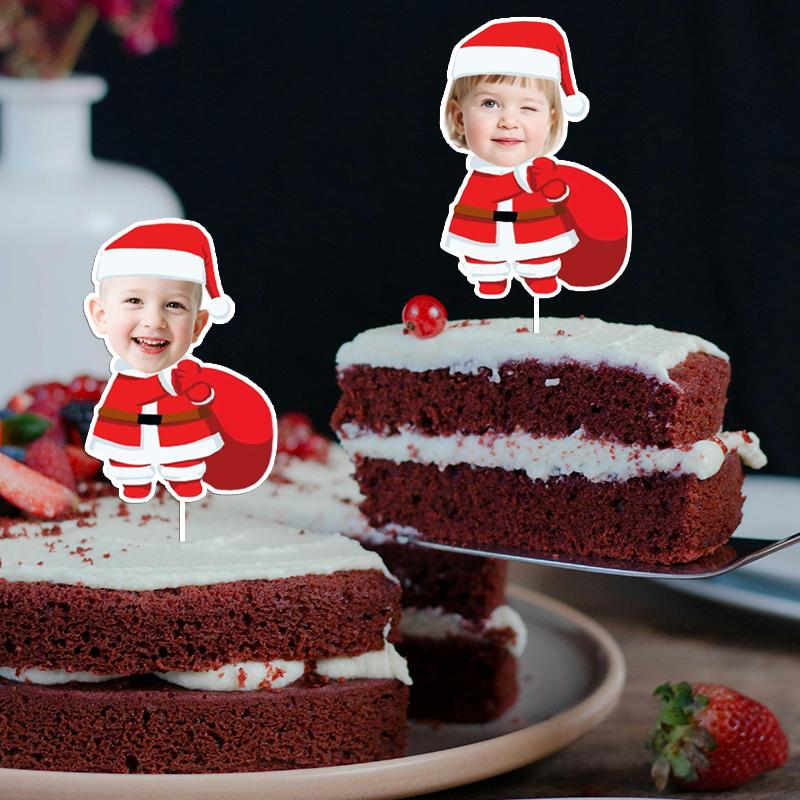 Personalisierte Weihnachts-Siegelaufkleber Kundenspezifischer Kindergesicht-Kuchenaufleger Personalisierter Weihnachtsmann Lustiges Banner Neujahrsparty-Zubehör