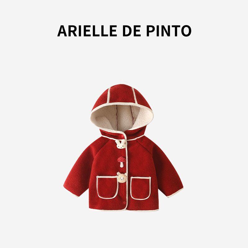 French Arielle De Pinto Girls  Fleece-Lined Jacket Winter Fashion Stylish Cute Cartoon Clothing for Girls Red 130