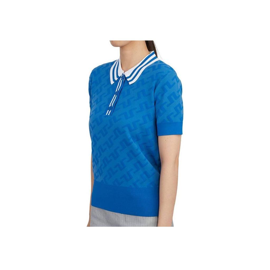 J.LINDEBERG Logo All Over Print Golf Knit Short Sleeve Polo Shirt Women Tops Blue AWKW06933-O463