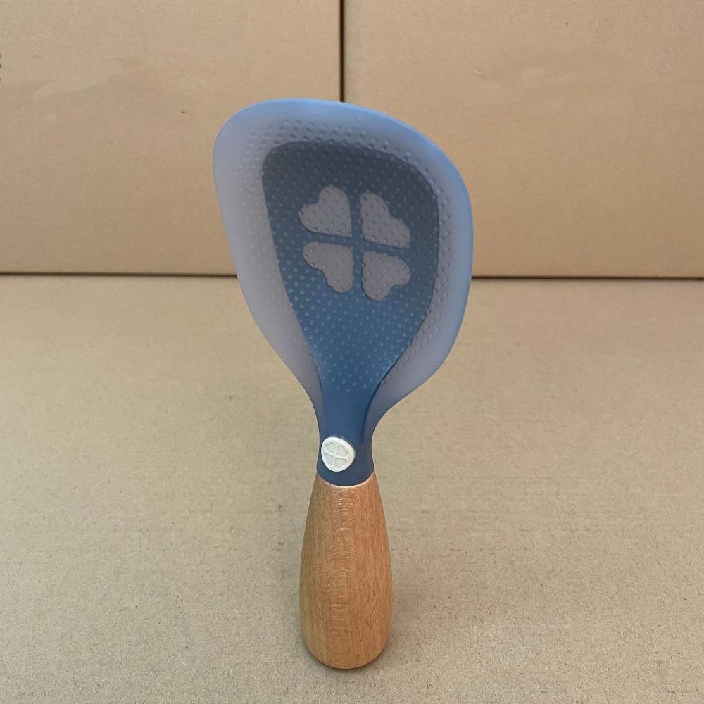 Wooden Handle Silicone Rice Spoon Non-stick Heat-resistant Spoon Standing Cooking Spoon  Home