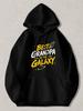 Black Pullover Hoodie Best Grandpa In The Galaxy Print with Rocket And Planet Graphic Space Theme Sweatshirt for Men Casual Outerw