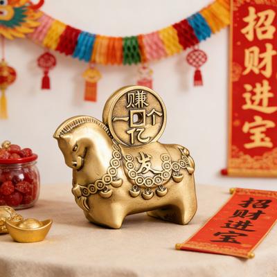 Small Brass Horse Statue Chinese Zodiac Horse Figurine 2026 Year of Horse Tabletop Mascot Ornament
