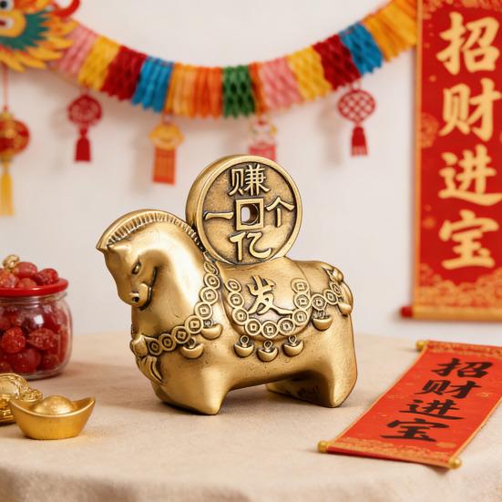 Kleine Messing-Pferdestatue Chinesisches Tierkreiszeichen Pferd Figur 2026 Jahr des Pferdes Tischmaskottchen Ornament Feng Shui Glückstier Handwerk für Heim- Bürodekoration