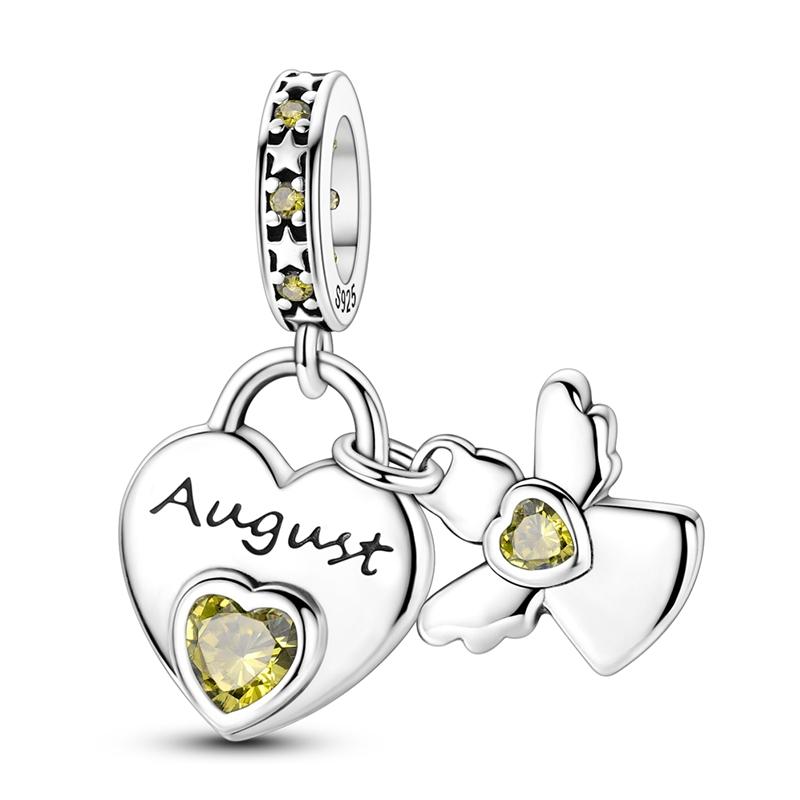 Original 925 Sterling Silver Charms Bead Birthday Month Heart Birthstone Angel Pendant Fit Original Bracelet For Women DIY Gift