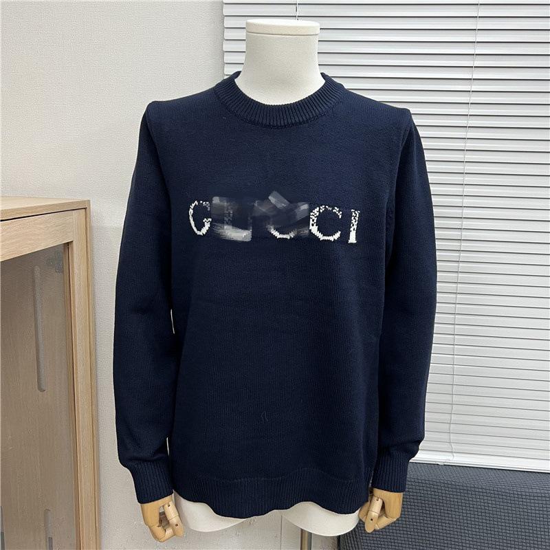 Höst/Vinter Unisex Lös Jacquardtröja med Broderat Bokstavslogotyp och Rund Hals