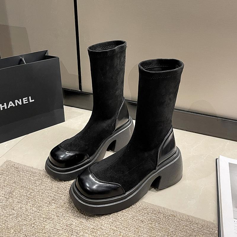 

Fan Jieya knee boots children 2025 new spring and autumn season small long tall boots black medium tube thin boots women 35