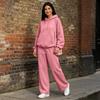 Women's Casual Two Piece Set with Drop Shoulder Drawstring Hoodie and Wide Leg Pants for Fall and Winter