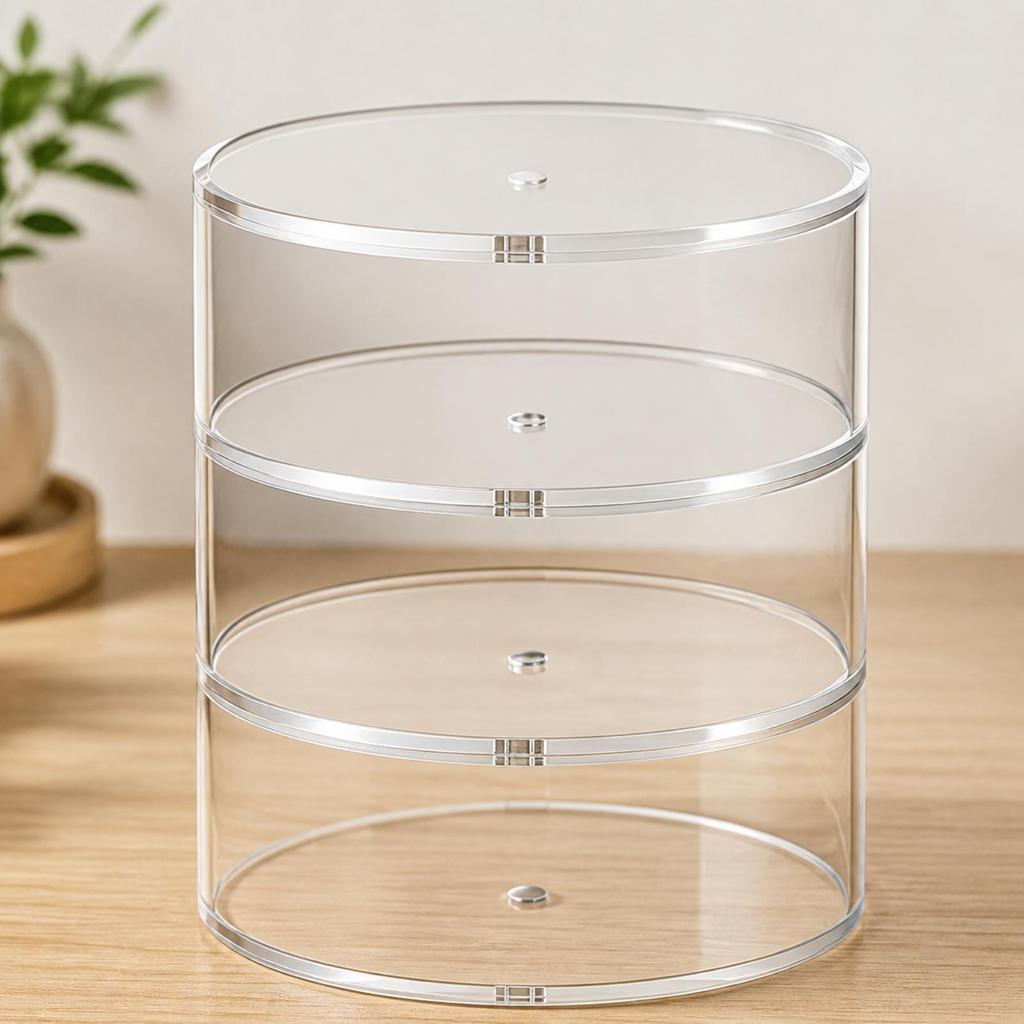 Clear Acrylic Cylindrical Organizer Compact Round Display Case with Internal Shelves