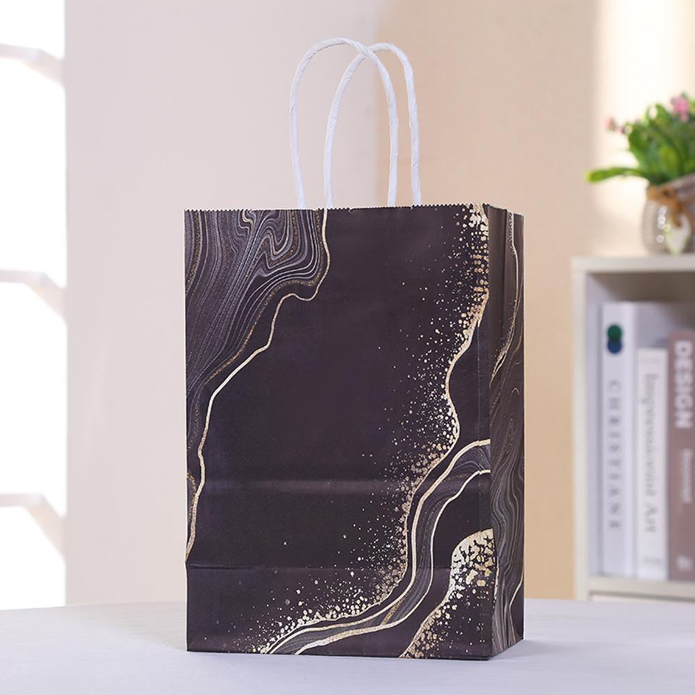 Marble Design Kraft Paper Gift Bag with Handle Birthday Party Packaging Bags Wedding Gifts for Guest Eid Supply Organizer