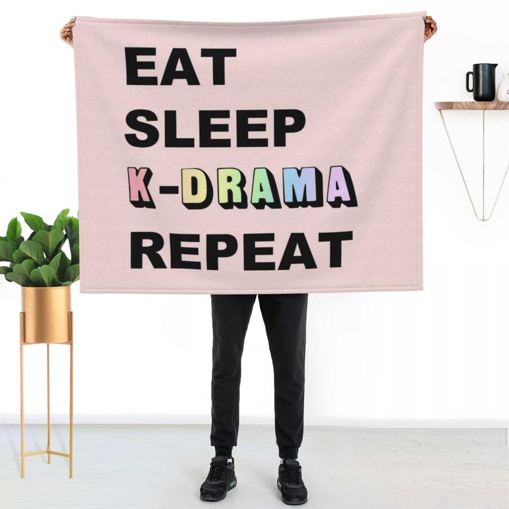 Eat Sleep K-Drama Repeat Throw Blanket Soft Decorative Sofa Warm Winter Soft Big Blankets For Bed For Babies Blankets