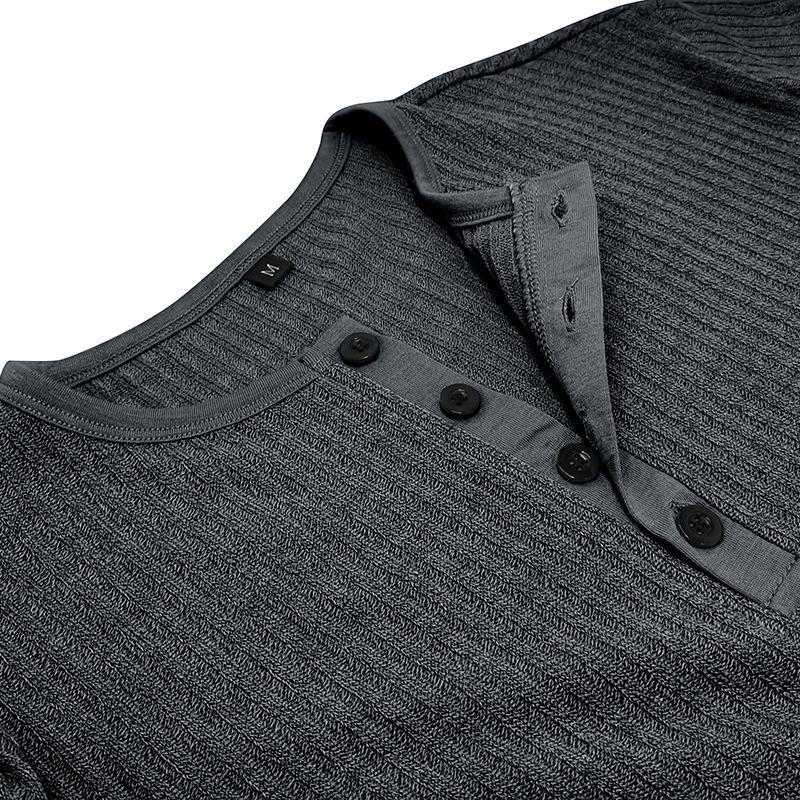 Men Ribbed Knit Henley Neck Short Sleeve Slim Fit T Shirt
