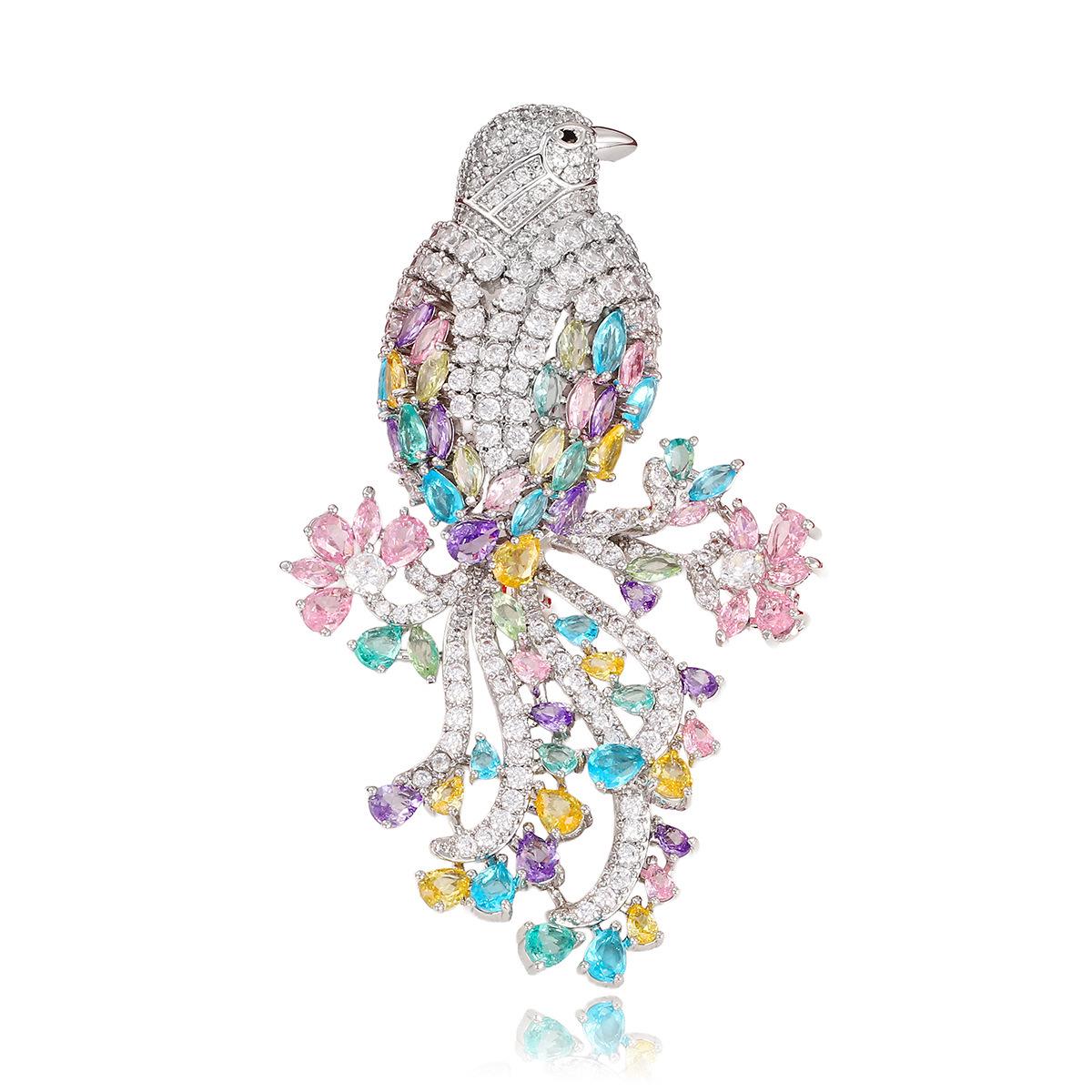 Роскошная брошь-птица с цирконами: Элегантная брошь-булавка для костюма с инкрустацией драгоценными камнями
