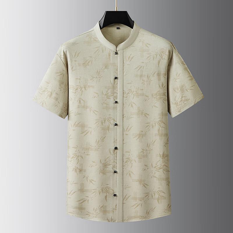 Dibenze Men's Plus Size New Chinese Style Stand Collar Short Sleeve Shirt