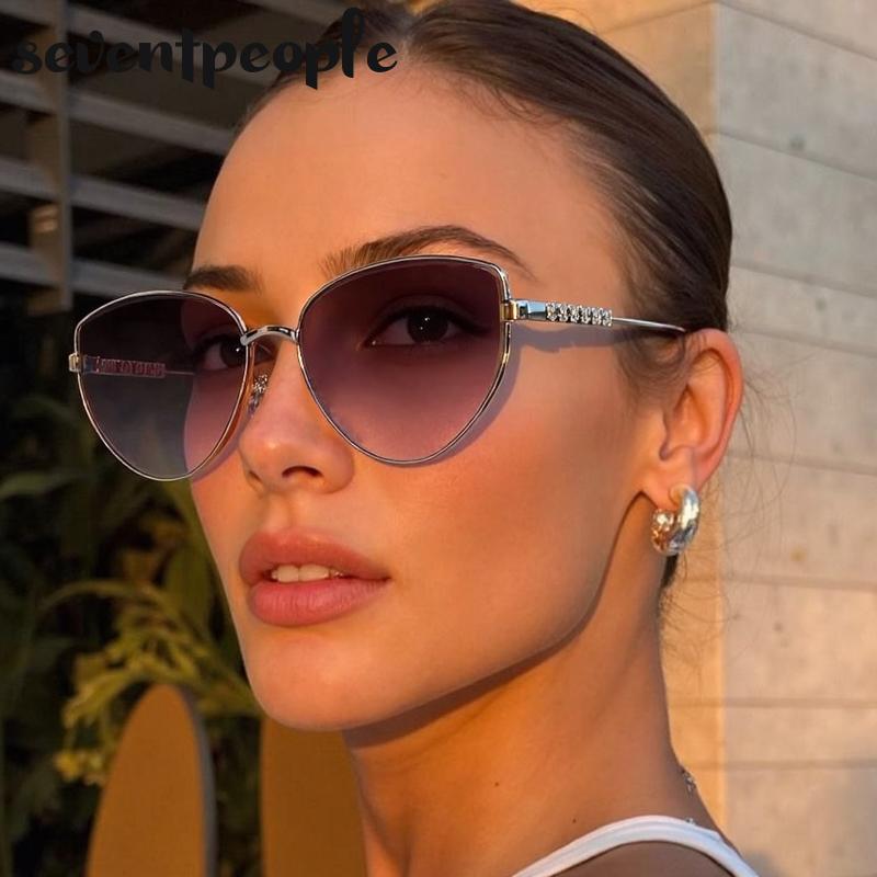 Oversized Sexy Cat Eye Sunglasses Women  Luxury Brand Fashion Metal Polygon Punk Sun Glasses Vintage Shades For Ladies UV400