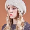 Studded Logo Wool Knit Beret Ivory