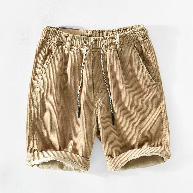Men's Trendy Retro Corduroy Workwear Shorts - Casual Loose Fit Five-Point Design