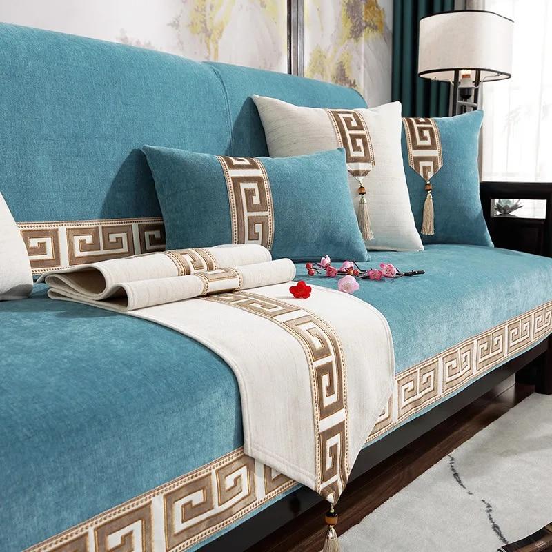 

Полотенца для дивана из синели, противоскользящие чехлы для диванов, мебель для гостиной, роскошный однотонный чехол для дивана в китайском стиле, высококачественный 70x70cm 1pcs