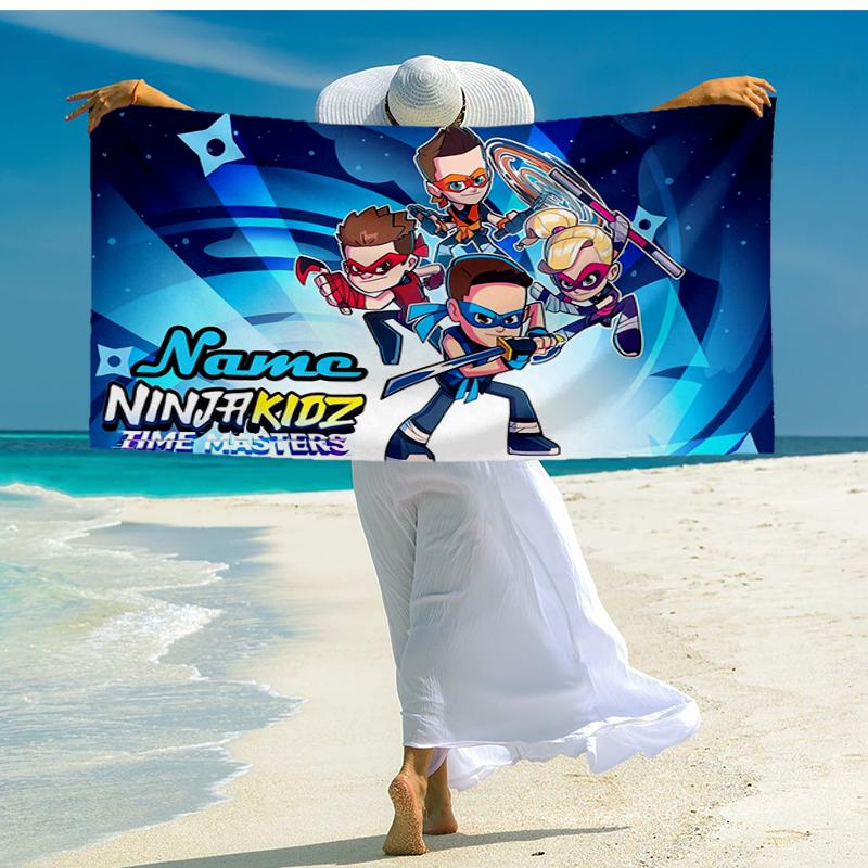 Custom Name Ultra-Soft Beach Towel with Ninja Kidz Theme,Ideal for Pool - Camping, Diving - Perfect Travel Essential, Vibrant Beach Towel.
