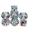 Cusdie Cat Element D&D Dice Set Sharp Edges D4-D20 Cute Cat Claws Fish Pattern Handcrafted Polyhedral Dices for RPG Board Games